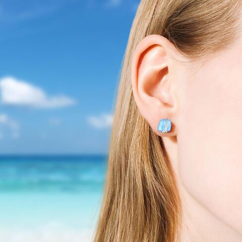 CARPDIM Sea Glass Earrings 925 Sterling Silver Hypoallergenic Handmade Stud Post Earrings Beach Glass Fashion Handcraft Jewelry earrings stud 8mm valentines day gifts for women Girls in Kuwait