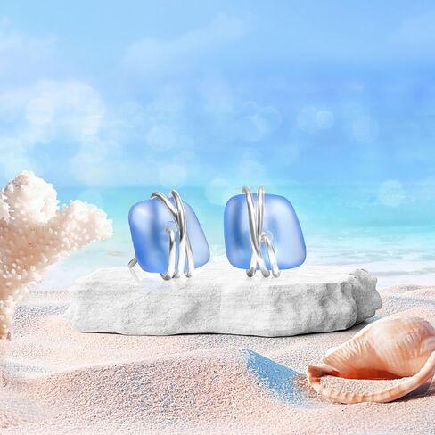 CARPDIM Sea Glass Earrings 925 Sterling Silver Hypoallergenic Handmade Stud Post Earrings Beach Glass Fashion Handcraft Jewelry earrings stud 8mm valentines day gifts for women Girls in Kuwait