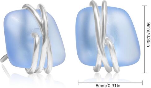 CARPDIM Sea Glass Earrings 925 Sterling Silver Hypoallergenic Handmade Stud Post Earrings Beach Glass Fashion Handcraft Jewelry earrings stud 8mm valentines day gifts for women Girls in Kuwait