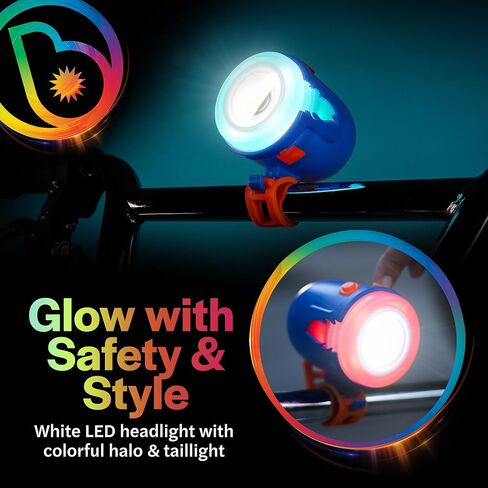 Brightz RideBrightz LED Bike Headlight & Taillight Set for Kids - Be Cool & Be Safe! - 75 Lumen, 100' Beam Distance - Rechargeable - Perfect for Boys & Girls of All Ages - Works with Bikes & Scooters in Kuwait