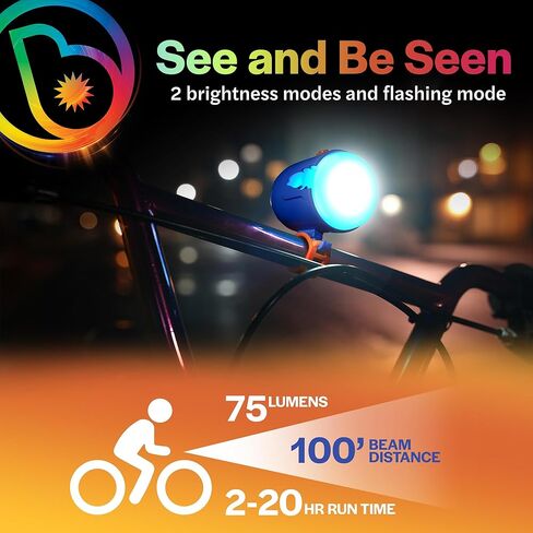 Brightz RideBrightz LED Bike Headlight & Taillight Set for Kids - Be Cool & Be Safe! - 75 Lumen, 100' Beam Distance - Rechargeable - Perfect for Boys & Girls of All Ages - Works with Bikes & Scooters in Kuwait