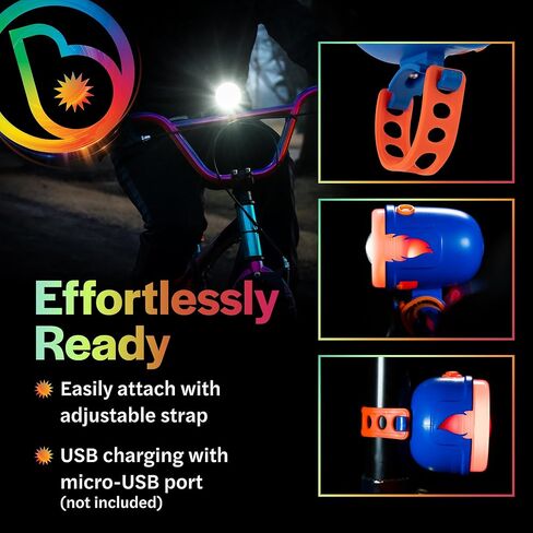 Brightz RideBrightz LED Bike Headlight & Taillight Set for Kids - Be Cool & Be Safe! - 75 Lumen, 100' Beam Distance - Rechargeable - Perfect for Boys & Girls of All Ages - Works with Bikes & Scooters in Kuwait