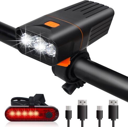 Grace Marci Bike Light Set Front and Back Bicycle Light for Night Riding, 3 Light Modes, Rechargeable, LED Bike Headlight, and a Free Bicycle Tail Light (2 Lights and 2USB) in Kuwait