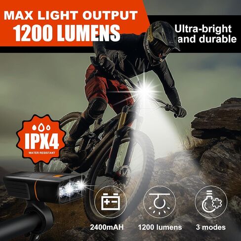 Grace Marci Bike Light Set Front and Back Bicycle Light for Night Riding, 3 Light Modes, Rechargeable, LED Bike Headlight, and a Free Bicycle Tail Light (2 Lights and 2USB) in Kuwait