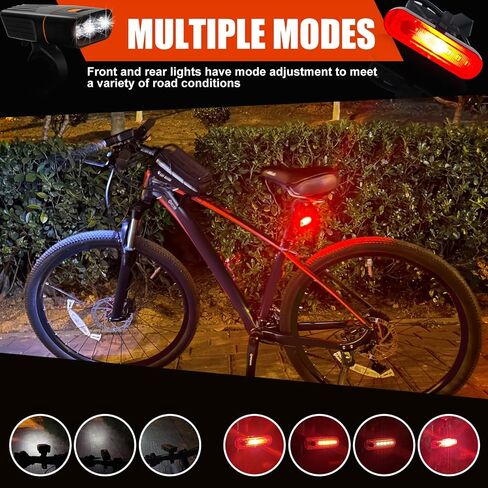 Grace Marci Bike Light Set Front and Back Bicycle Light for Night Riding, 3 Light Modes, Rechargeable, LED Bike Headlight, and a Free Bicycle Tail Light (2 Lights and 2USB) in Kuwait
