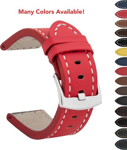 Bandini Mens Aviator Pilot Leather Watch Band - حزام السباق - سوار ساعة جلدي للرجال - 18 ملم، 20 ملم، 22 ملم، 24 ملم، 26 ملم - 11 لونًا - (العديد من الأحجام تأتي أيضًا بمقاس XL طويل للغاية) in Saudi Arabia