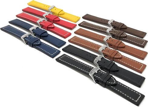Bandini Mens Aviator Pilot Leather Watch Band - حزام السباق - سوار ساعة جلدي للرجال - 18 ملم، 20 ملم، 22 ملم، 24 ملم، 26 ملم - 11 لونًا - (العديد من الأحجام تأتي أيضًا بمقاس XL طويل للغاية) in Saudi Arabia