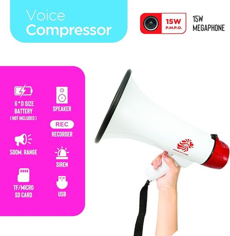 Bullhorn Megaphone with Siren & Volume Control/Recorder - Waterproof 20W Reliable and Consistent Performance, 240-sec Voice Recording with Maximum Range 875Yards in Saudi Arabia