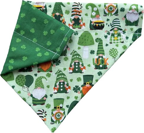St. Patrick's Day Dog Bandana | Green | Shamrocks | Gnomes | Reversible Slip On Dog Bandana | Slip Over The Collar Bandana | For Small Medium Or Large Dogs (Shamrocks & gnomes, XS/S) in Saudi Arabia