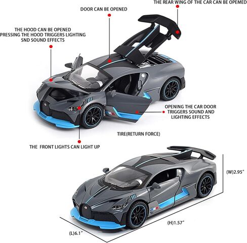 1:32 Toy Cars Bugatti Divo Metal Model Diecast Cars with Light and Sound Pull Back Toy Car for Boys Kids Gift (Divo-Grey) in Saudi Arabia