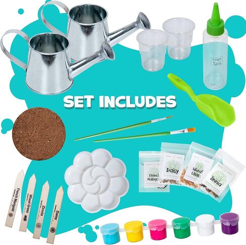 علبة سقاية من Hapinest Grow and Paint، 2 عبوة من مجموعة أدوات حديقة الزهور الحرفية هدايا للأطفال الأولاد والبنات الذين تتراوح أعمارهم بين 6 7 8 9 10 11 12 سنة فما فوق in Kuwait