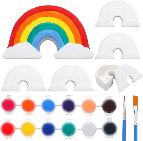Ninehaoou 6 مجموعات طلاء صندوق قوس قزح الخاص بك للأطفال طقم طلاء سيراميك DIY للأطفال مع مجموعات طلاء سيراميك لطلاء الحرف الخزفية غير المطلية للأطفال لوازم الفصول الدراسية DIY Craft in Saudi Arabia