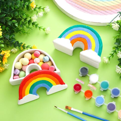 Ninehaoou 6 مجموعات طلاء صندوق قوس قزح الخاص بك للأطفال طقم طلاء سيراميك DIY للأطفال مع مجموعات طلاء سيراميك لطلاء الحرف الخزفية غير المطلية للأطفال لوازم الفصول الدراسية DIY Craft in Saudi Arabia