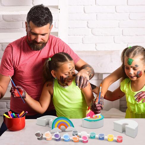 Ninehaoou 6 مجموعات طلاء صندوق قوس قزح الخاص بك للأطفال طقم طلاء سيراميك DIY للأطفال مع مجموعات طلاء سيراميك لطلاء الحرف الخزفية غير المطلية للأطفال لوازم الفصول الدراسية DIY Craft in Saudi Arabia