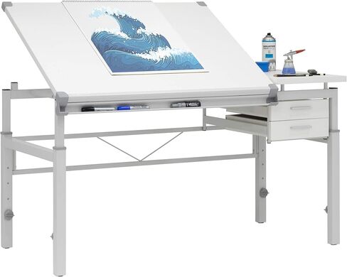 Studio Designs Graphix II Pro Line سبليت علوي قابل للتعديل، طاولة رسم مع سطح مائل 39.5 بوصة × 30 بوصة، أبيض in Kuwait