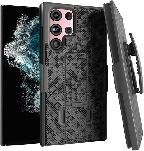 Rome Tech Belt Clip Phone Case for Samsung Galaxy S22 Ultra/Ultra 5G [NOT for S22] Slim Heavy Duty Rugged Slide Hip Holster Cover with Kickstand Compatible with Samsung Galaxy S22 Ultra - Black in Kuwait