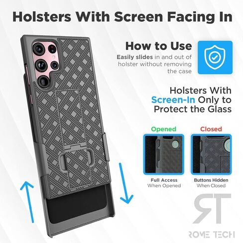 Rome Tech Belt Clip Phone Case for Samsung Galaxy S22 Ultra/Ultra 5G [NOT for S22] Slim Heavy Duty Rugged Slide Hip Holster Cover with Kickstand Compatible with Samsung Galaxy S22 Ultra - Black in Kuwait