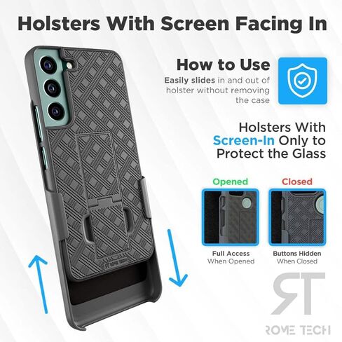 Rome Tech Belt Clip Phone Case for Samsung Galaxy S22 Ultra/Ultra 5G [NOT for S22] Slim Heavy Duty Rugged Slide Hip Holster Cover with Kickstand Compatible with Samsung Galaxy S22 Ultra - Black in Kuwait