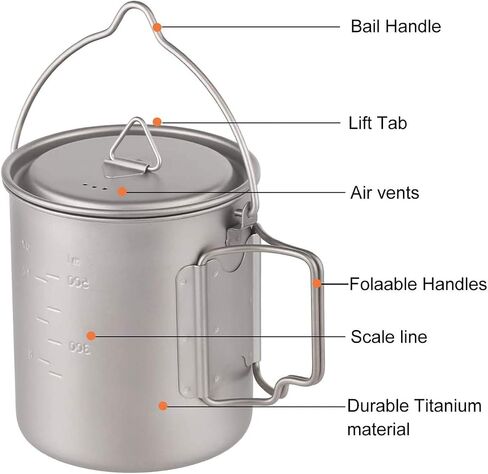 Titanium Pot 750ml Backpacking Pot Camping Coffee Pot Camp Mug Camping Pot with Lid Foldable Handle Portable Lightweight in Saudi Arabia