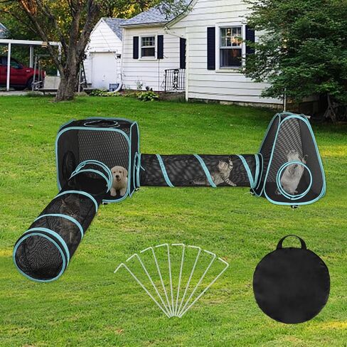 BWOGUE Outdoor Cat Enclosures for Indoor Cats, 4 in 1 Outdoor Cat Tent with Tunnel Portable Pop Up Visual Mesh Cat Outside Playhouse for Cats Puppy Small Animals, Total Length 9.45FT in Saudi Arabia