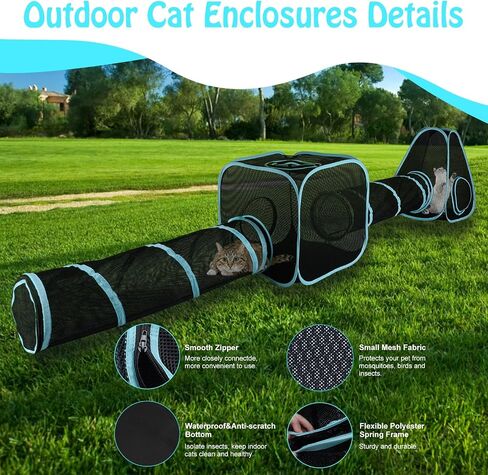 BWOGUE Outdoor Cat Enclosures for Indoor Cats, 4 in 1 Outdoor Cat Tent with Tunnel Portable Pop Up Visual Mesh Cat Outside Playhouse for Cats Puppy Small Animals, Total Length 9.45FT in Saudi Arabia