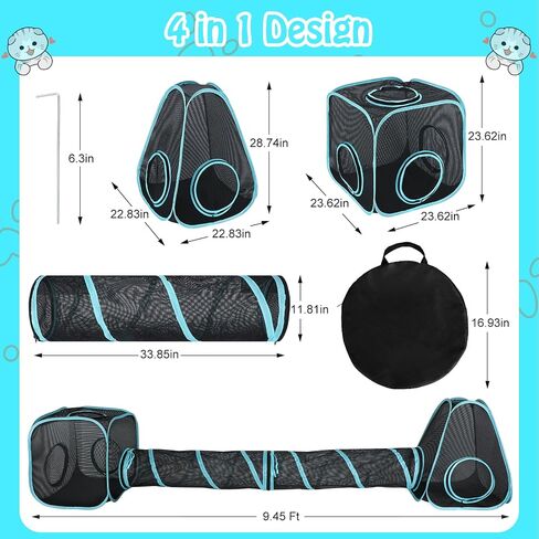 BWOGUE Outdoor Cat Enclosures for Indoor Cats, 4 in 1 Outdoor Cat Tent with Tunnel Portable Pop Up Visual Mesh Cat Outside Playhouse for Cats Puppy Small Animals, Total Length 9.45FT in Saudi Arabia