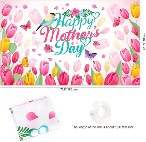 HOWAF Happy Mother's Day Backdrop Banner, Mother's Day Party Decorations Banner, Pink Flower Large Fabric Background Banner for Mothers Day Party Mom's Birthday Party Supplies, Mother's Day Welcome Banner in Saudi Arabia