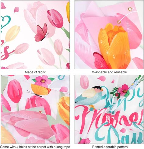HOWAF Happy Mother's Day Backdrop Banner, Mother's Day Party Decorations Banner, Pink Flower Large Fabric Background Banner for Mothers Day Party Mom's Birthday Party Supplies, Mother's Day Welcome Banner in Saudi Arabia
