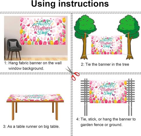 HOWAF Happy Mother's Day Backdrop Banner, Mother's Day Party Decorations Banner, Pink Flower Large Fabric Background Banner for Mothers Day Party Mom's Birthday Party Supplies, Mother's Day Welcome Banner in Saudi Arabia