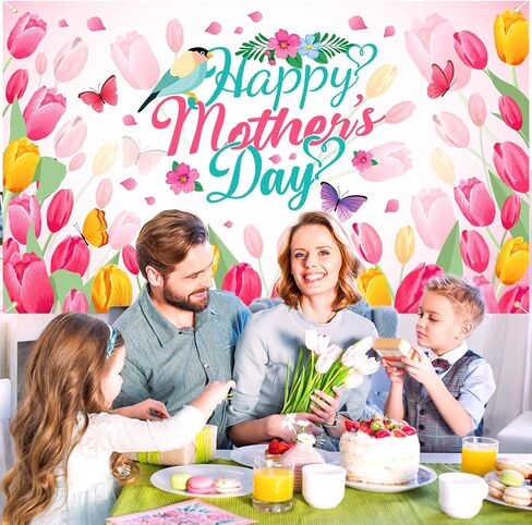 HOWAF Happy Mother's Day Backdrop Banner, Mother's Day Party Decorations Banner, Pink Flower Large Fabric Background Banner for Mothers Day Party Mom's Birthday Party Supplies, Mother's Day Welcome Banner in Saudi Arabia