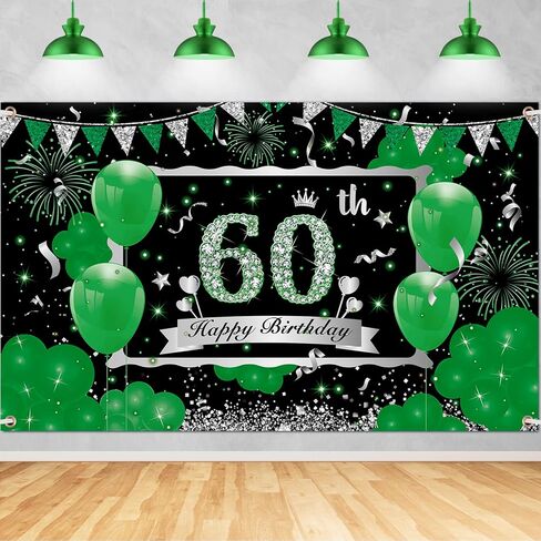 زينة عيد الميلاد الستين الخضراء للرجال والنساء، كبيرة باللون الأخضر والفضي سعيد 60 عيد ميلاد خلفية لوازم لافتة عيد ميلاد عمرها 60 عامًا للديكورات الداخلية الخارجية 73 × 44 بوصة in Kuwait