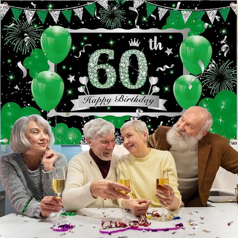زينة عيد الميلاد الستين الخضراء للرجال والنساء، كبيرة باللون الأخضر والفضي سعيد 60 عيد ميلاد خلفية لوازم لافتة عيد ميلاد عمرها 60 عامًا للديكورات الداخلية الخارجية 73 × 44 بوصة in Kuwait