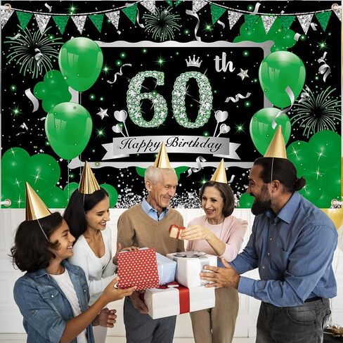 زينة عيد الميلاد الستين الخضراء للرجال والنساء، كبيرة باللون الأخضر والفضي سعيد 60 عيد ميلاد خلفية لوازم لافتة عيد ميلاد عمرها 60 عامًا للديكورات الداخلية الخارجية 73 × 44 بوصة in Kuwait