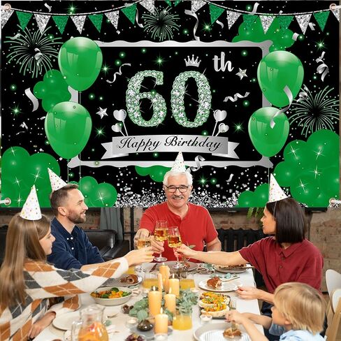زينة عيد الميلاد الستين الخضراء للرجال والنساء، كبيرة باللون الأخضر والفضي سعيد 60 عيد ميلاد خلفية لوازم لافتة عيد ميلاد عمرها 60 عامًا للديكورات الداخلية الخارجية 73 × 44 بوصة in Kuwait