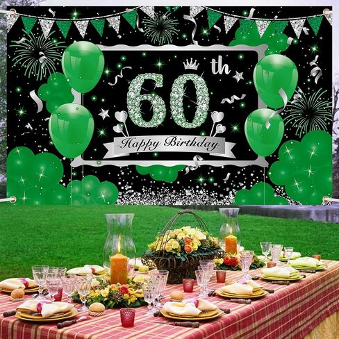 زينة عيد الميلاد الستين الخضراء للرجال والنساء، كبيرة باللون الأخضر والفضي سعيد 60 عيد ميلاد خلفية لوازم لافتة عيد ميلاد عمرها 60 عامًا للديكورات الداخلية الخارجية 73 × 44 بوصة in Kuwait