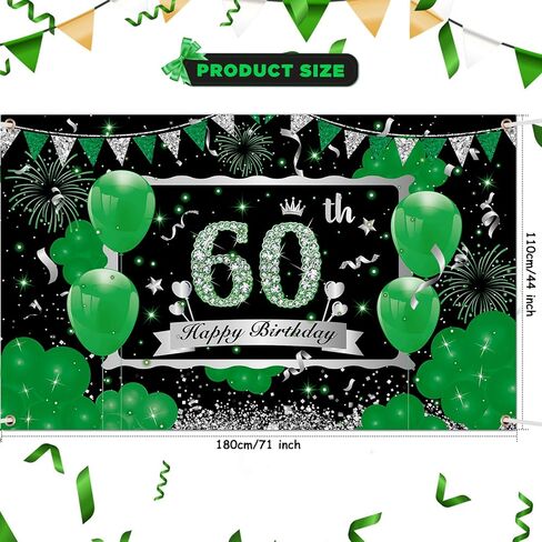زينة عيد الميلاد الستين الخضراء للرجال والنساء، كبيرة باللون الأخضر والفضي سعيد 60 عيد ميلاد خلفية لوازم لافتة عيد ميلاد عمرها 60 عامًا للديكورات الداخلية الخارجية 73 × 44 بوصة in Kuwait