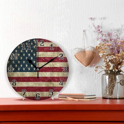AUUXVA خمر الولايات المتحدة الأمريكية العلم الأمريكي ساعة حائط أكريليك مستديرة، لوحة فنية صامتة غير موقوتة للأطفال غرفة نوم غرفة المعيشة مكتب المدرسة ديكور المنزل in Saudi Arabia
