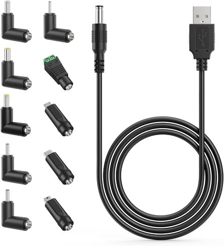 كابل طاقة عالمي MEROM USB إلى DC 5V، كابل شحن قابس أسطواني DC 5.5x2.1 مم مع 10 أطراف موصل (5.5x2.5،4.8x1.7،4.0x1.7،3.5x1.35،3.0x1.1،2.5x0) .7، Micro، Type-C، Mini، منفذ LED) - أساسيات السفر in Saudi Arabia