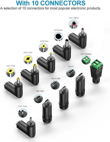 كابل طاقة عالمي MEROM USB إلى DC 5V، كابل شحن قابس أسطواني DC 5.5x2.1 مم مع 10 أطراف موصل (5.5x2.5،4.8x1.7،4.0x1.7،3.5x1.35،3.0x1.1،2.5x0) .7، Micro، Type-C، Mini، منفذ LED) - أساسيات السفر in Saudi Arabia