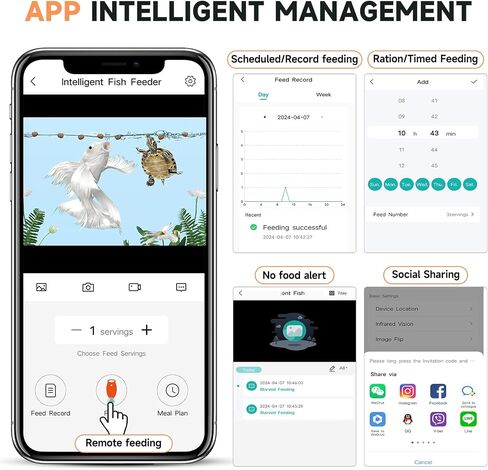 hygger WiFi جهاز تغذية أسماك أوتوماتيكي، جهاز تغذية أسماك توقيت ذكي، تحكم تلقائي في الموزع مع تطبيق لقضاء العطلات، جهاز تغذية أسماك تلقائي بسعة كبيرة 230 مل لحوض السمك وخزان السلاحف مع كابل USB in Saudi Arabia