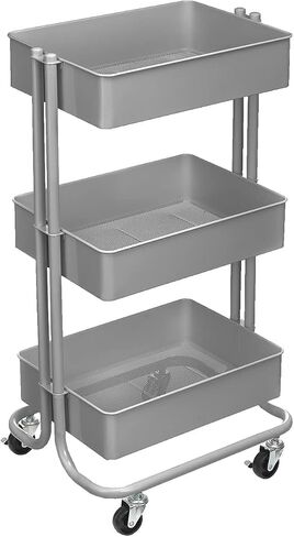 Simply Tidy Lexington Gray 3-Tier Metal Rolling Cart Multi-Functional Storage Cart for Home, Office, and Kitchen - 1 Pack in Saudi Arabia