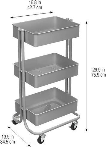 Simply Tidy Lexington Gray 3-Tier Metal Rolling Cart Multi-Functional Storage Cart for Home, Office, and Kitchen - 1 Pack in Saudi Arabia