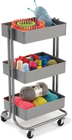 Simply Tidy Lexington Gray 3-Tier Metal Rolling Cart Multi-Functional Storage Cart for Home, Office, and Kitchen - 1 Pack in Saudi Arabia