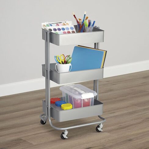 Simply Tidy Lexington Gray 3-Tier Metal Rolling Cart Multi-Functional Storage Cart for Home, Office, and Kitchen - 1 Pack in Saudi Arabia