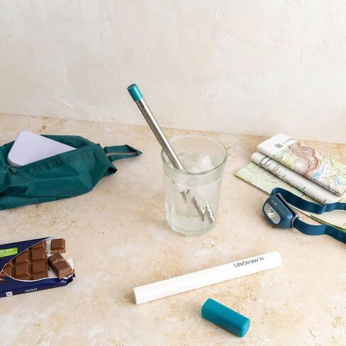 LifeStraw Sip - قش شرب من الفولاذ المقاوم للصدأ قابل لإعادة الاستخدام مع حقيبة حمل، يزيل المواد البلاستيكية الدقيقة والبكتيريا والطفيليات للسفر والاستخدام اليومي، Laguna Teal in Saudi Arabia
