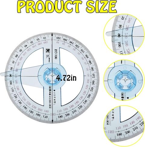 2Pcs 360 Degree Protractor Full Circle Protractor with Swing Arm Plastic Clear Mini Protractor for Math Geometry Measuring Tool in Saudi Arabia