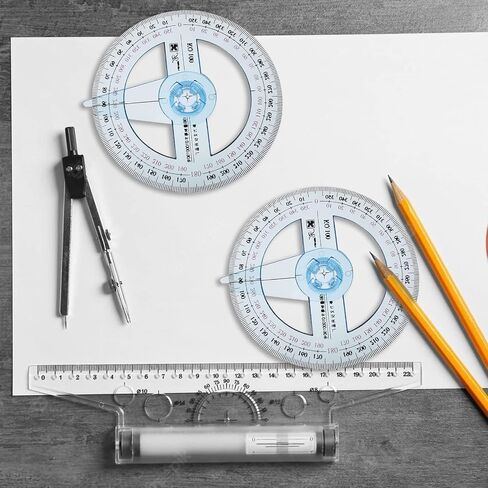 2Pcs 360 Degree Protractor Full Circle Protractor with Swing Arm Plastic Clear Mini Protractor for Math Geometry Measuring Tool in Saudi Arabia