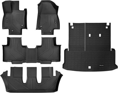 All-Weather Floor Mats for Toyota Grand Highlander 2023-2024 - Custom Fit TPE, Non-Slip Liners for 1st, 2nd & 3rd Row - Odorless, Durable - Black - Car Interior Accessories for Grand Highlander in Kuwait