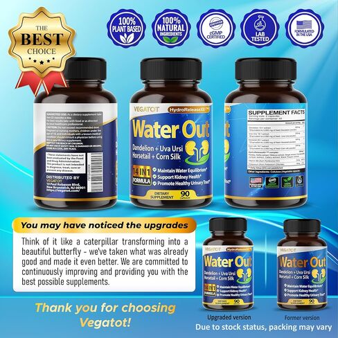 Natural Water Out Supplement 11,350mg with Dandelion, Uva Ursi, Horsetail, and Corn Silk, Nettle for Water Balance, Kidney Health, and Urinary Tract Support - Made in The USA (90 Count (Pack of 1)) in Saudi Arabia