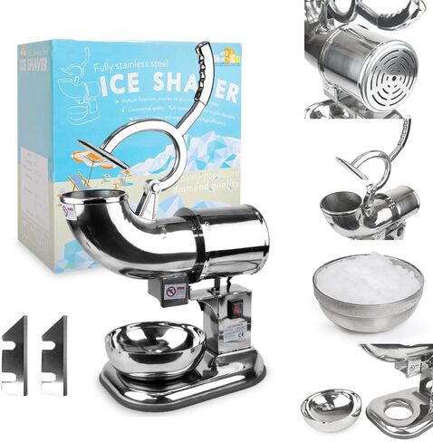 WYZworks Stainless Steel 440 lbs/hr Electric Ice Shaver Machine with Two Extra Blades 250W Ice Crusher Snow Cone Maker Machines for Home, Restaurants, Bars, Party - SILVER in Saudi Arabia